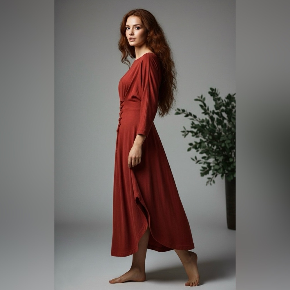 Free People Beach NWT Boho Lace-Up Midi Dress Terracotta Rust Cotton Size Small